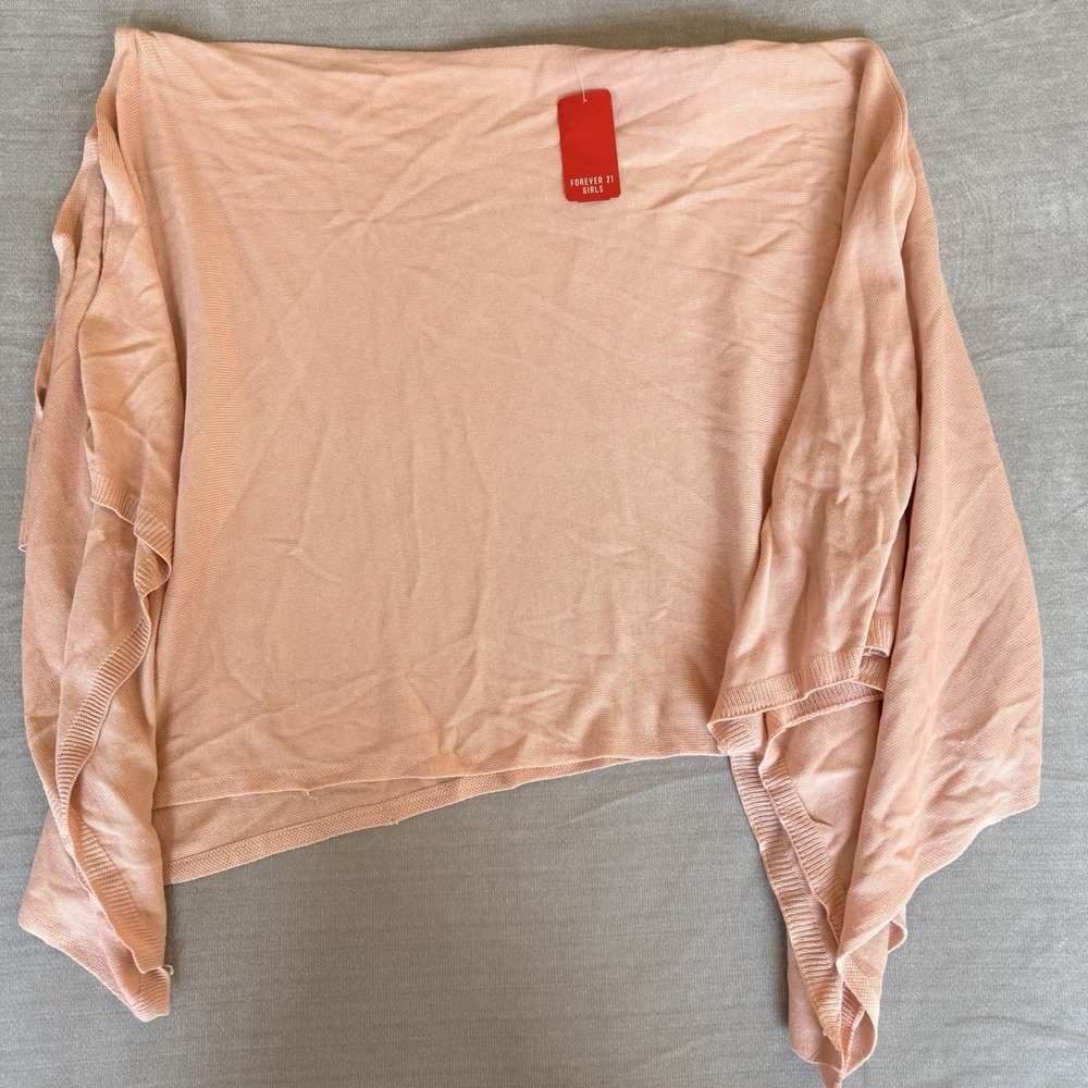 Forever 21 Girls Sweater‎ Shawl Wrap Pink Knit Cardigan Youth Boho Layering